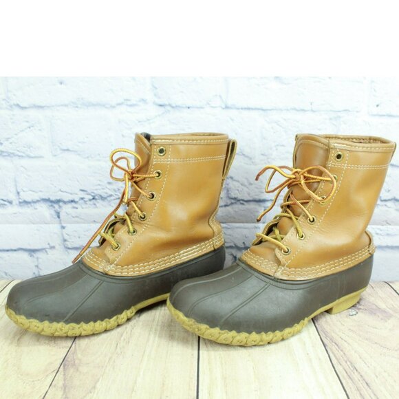 LL Bean Brown Leather 8" Insulated Gore-Tex Ankle Duck Boots Size 7 Wide - Picture 2 of 13